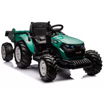 LEAN CARS HC-306 baterijomis varomas traktorius su priekaba, tamsiai žalia, 24V