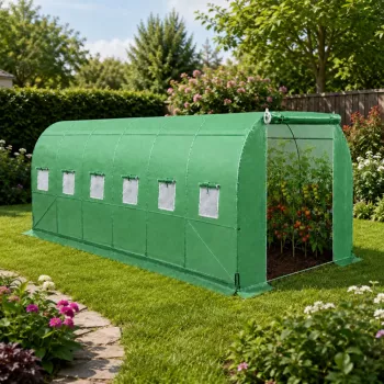 LEAN folijos tunelinis šiltnamis PRO rėmas 25mm 12x3x2m 36m² | cinkuotas plienas, UV-4 PE plėvelė, susukami langai