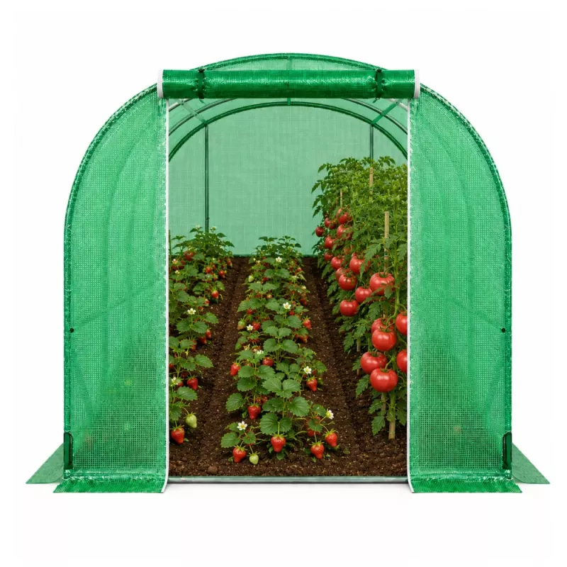 LEAN folijos tunelinis šiltnamis PRO rėmas 25mm 12x3x2m 36m² | cinkuotas plienas, UV-4 PE plėvelė, susukami langai