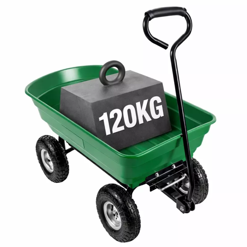 LEAN Sodo transportinis vežimėlis su nuimamu išverčiamu padėklu, žalias, 120 kg