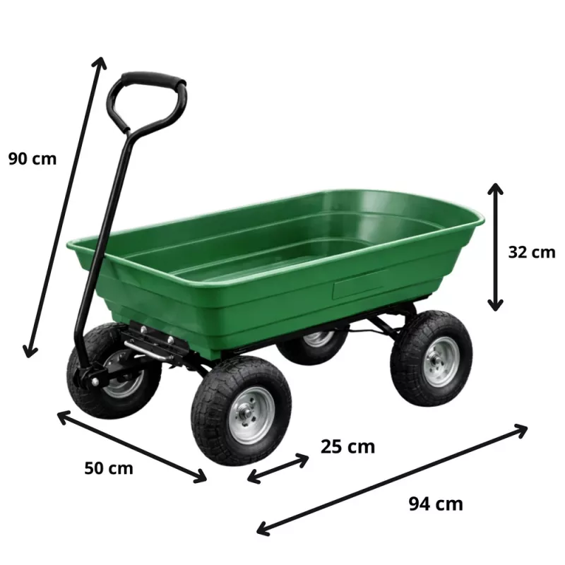 LEAN Sodo transportinis vežimėlis su nuimamu išverčiamu padėklu, žalias, 120 kg