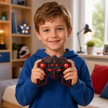 LEAN TOYS 29711 RC Stunt Car 1:10 4WD su 360° sukimu, LED apšvietimu ir dūmų efektu (juoda/raudona)