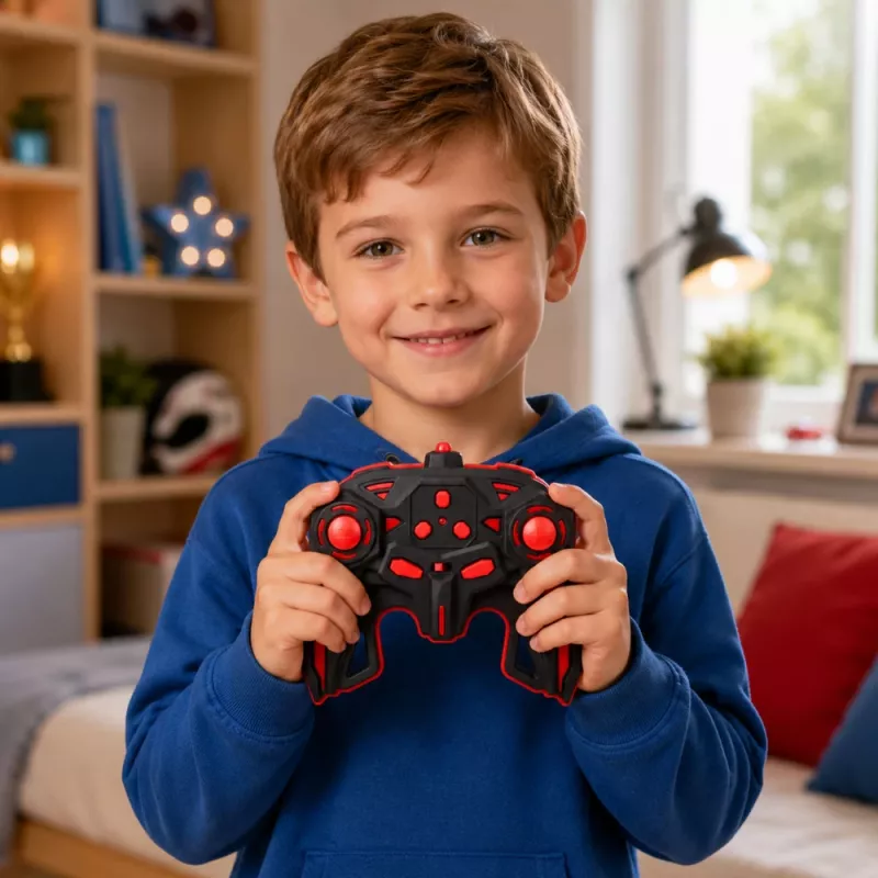 LEAN TOYS 29711 RC Stunt Car 1:10 4WD su 360° sukimu, LED apšvietimu ir dūmų efektu (juoda/raudona)