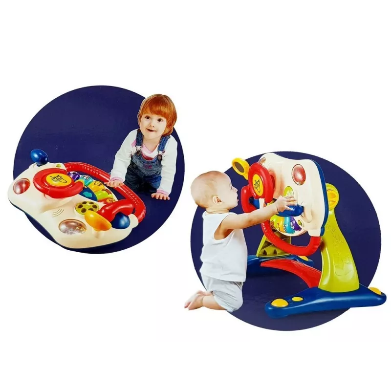 LEAN TOYS 3-in-1 interaktyvus vežimėlis kūdikiams su vairu, garsais, melodijomis ir gyvūnėliais