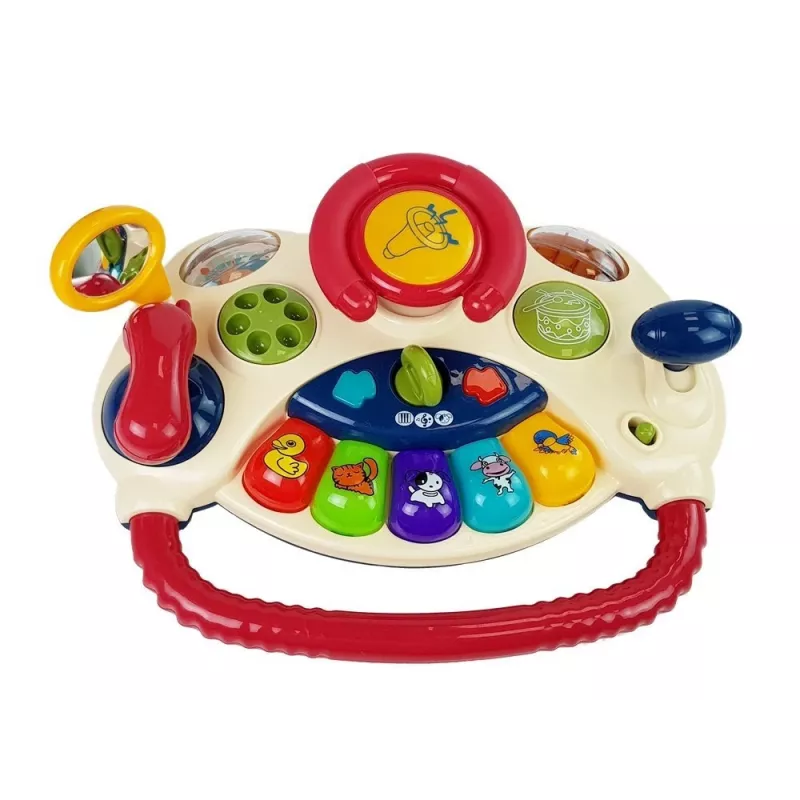 LEAN TOYS 3-in-1 interaktyvus vežimėlis kūdikiams su vairu, garsais, melodijomis ir gyvūnėliais