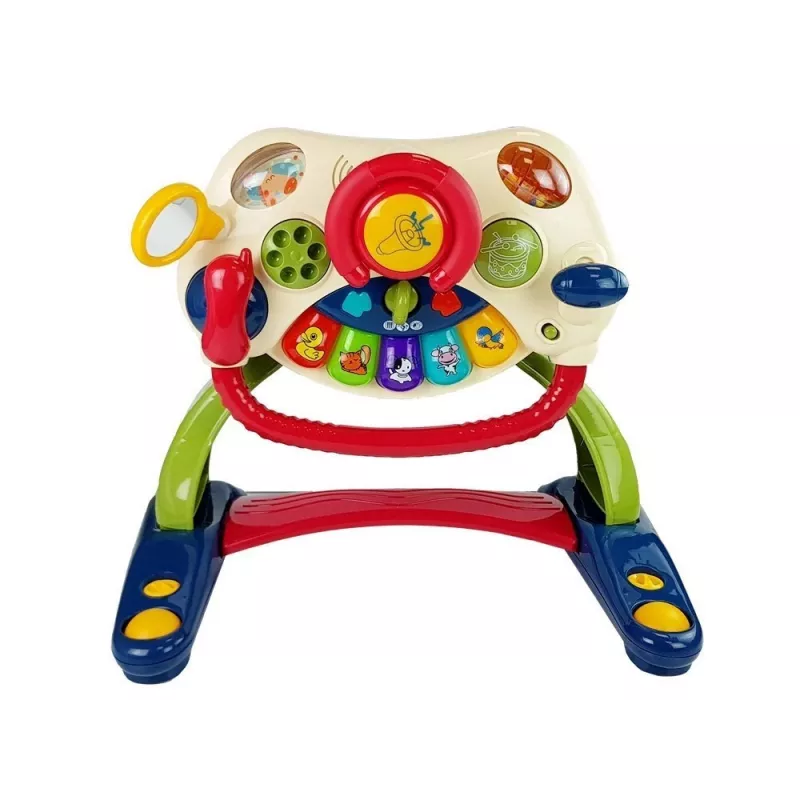 LEAN TOYS 3-in-1 interaktyvus vežimėlis kūdikiams su vairu, garsais, melodijomis ir gyvūnėliais