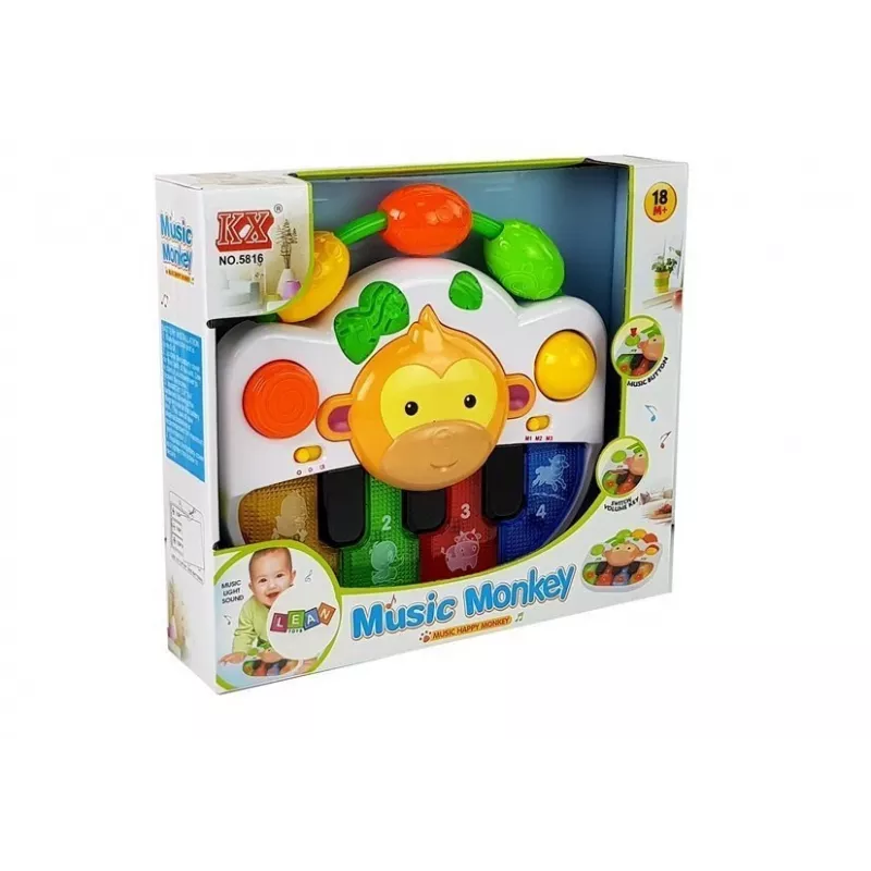 LEAN TOYS Pianinas su Beždžionele Kūdikiams - Garsas ir Šviesa