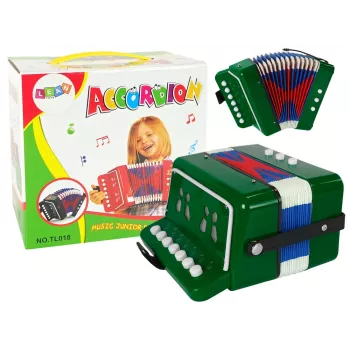 LEAN TOYS Akordeonas jaunajam muzikantui žalias – 12 mygtukų akustinis žaislinis akordeonas su reguliuojamu peties diržu, nuo 3 metų