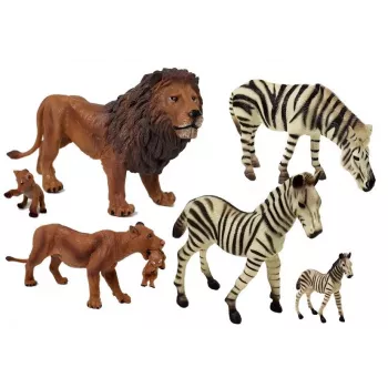 LEAN TOYS Afrikos laukiniai gyvūnai Liūtas Zebra šeimos figūrėlių rinkinys