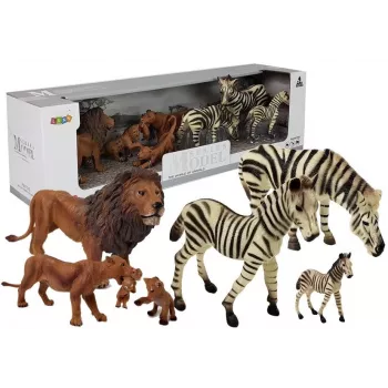 LEAN TOYS Afrikos laukiniai gyvūnai Liūtas Zebra šeimos figūrėlių rinkinys