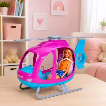 LEAN TOYS Anlily lėlės rinkinys su dideliu sraigtasparniu, judančiais propeleriais ir mados lėle – violetinė