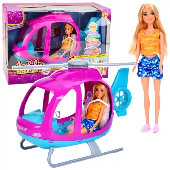 LEAN TOYS Anlily lėlės rinkinys su dideliu sraigtasparniu, judančiais propeleriais ir mados lėle – violetinė