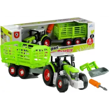 LEAN TOYS Surinkimo traktorius su atviru priekabu, 43 cm