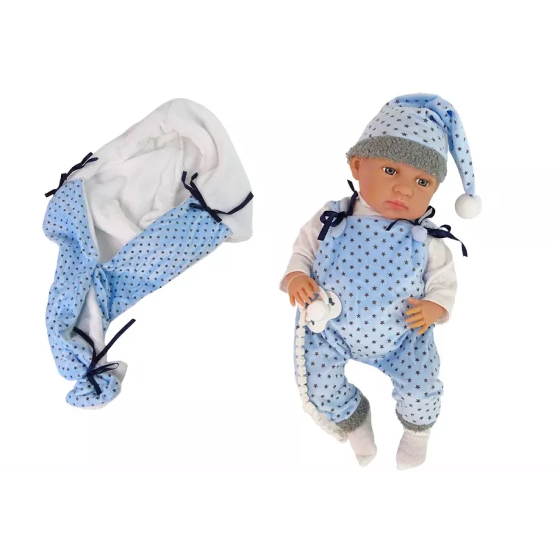 LEAN TOYS Baby Doll 46 cm Blue Dummy Star Blanket