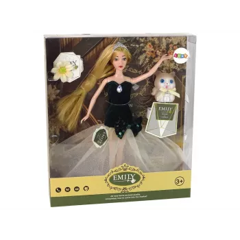 LEAN TOYS Baby Doll Emily Long Hair Kitten Flower