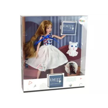 LEAN TOYS Kūdikio lėlė su katinu, ilgi rudi plaukai