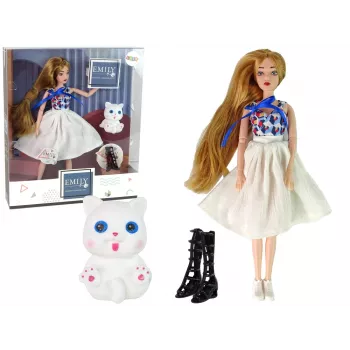 LEAN TOYS Kūdikio lėlė su katinu, ilgi rudi plaukai