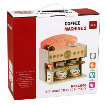 LEAN TOYS Barista rinkinys – kavos aparatas su mediniais aksesuarais rožinis