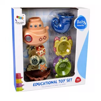 LEAN TOYS Voniuko žaislų rinkinys: laivas, jūros gyvūnai, krioklys, siurbtukai