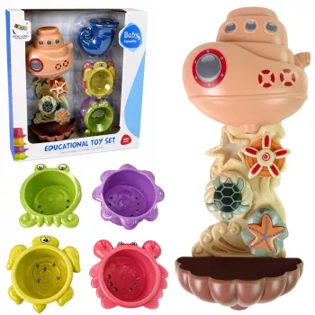 LEAN TOYS Voniuko žaislų rinkinys: laivas, jūros gyvūnai, krioklys, siurbtukai