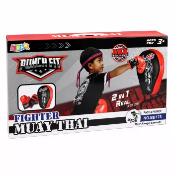 LEAN TOYS 2-in-1 Muay Thai bokso treniruočių rinkinys su pirštinėmis ir fokusavimo taikiniais, juodas