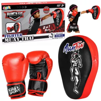 LEAN TOYS 2-in-1 Muay Thai bokso treniruočių rinkinys su pirštinėmis ir fokusavimo taikiniais, juodas