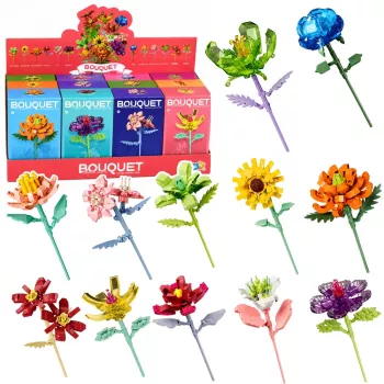 LEAN TOYS statybiniai blokeliai Viena gėlė su stiebu spalvotas mišinys 71-106 dalių