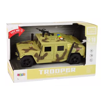 LEAN TOYS Karinis automobilis su trinties pavara, kamufliažinis smėlio, garsu ir šviesomis
