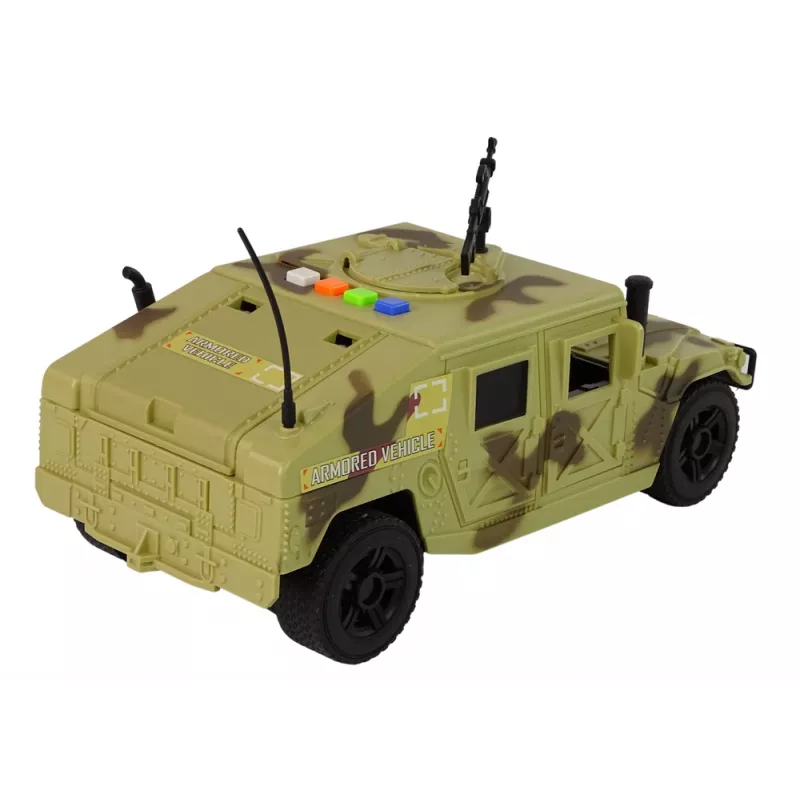 LEAN TOYS Karinis automobilis su trinties pavara, kamufliažinis smėlio, garsu ir šviesomis