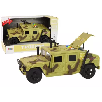 LEAN TOYS Karinis automobilis su trinties pavara, kamufliažinis smėlio, garsu ir šviesomis