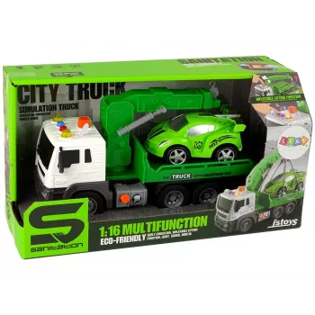 LEAN TOYS Automobilių vežėjas Pagalbos kelyje vilkikas 1:16 Žalias Garsas Šviesos