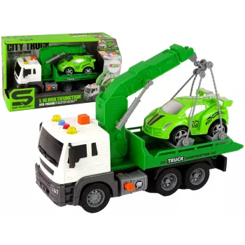 LEAN TOYS Automobilių vežėjas Pagalbos kelyje vilkikas 1:16 Žalias Garsas Šviesos