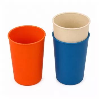 LEAN TOYS Vaikiškas bambuko pluošto stalo įrankių rinkinys, mėlynas ir oranžinis, 15 dalių