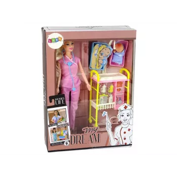 LEAN TOYS Vaikų lėlės gydytojo ilgų plaukų aksesuarų rinkinys