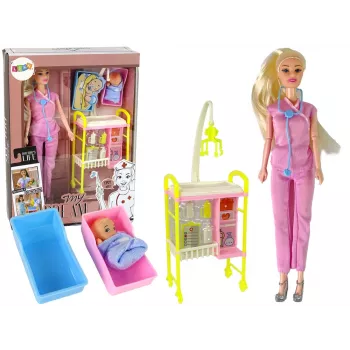 LEAN TOYS Vaikų lėlės gydytojo ilgų plaukų aksesuarų rinkinys