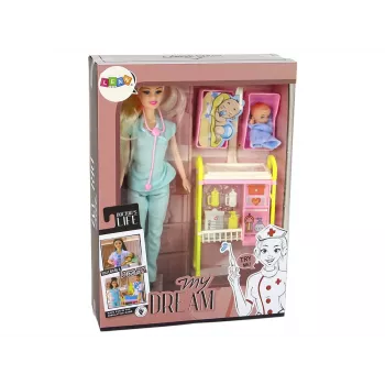 LEAN TOYS Vaikų gydytojo lėlės ilgų plaukų aksesuarų rinkinys