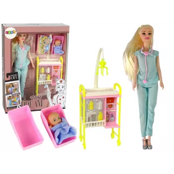 LEAN TOYS Vaikų gydytojo lėlės ilgų plaukų aksesuarų rinkinys