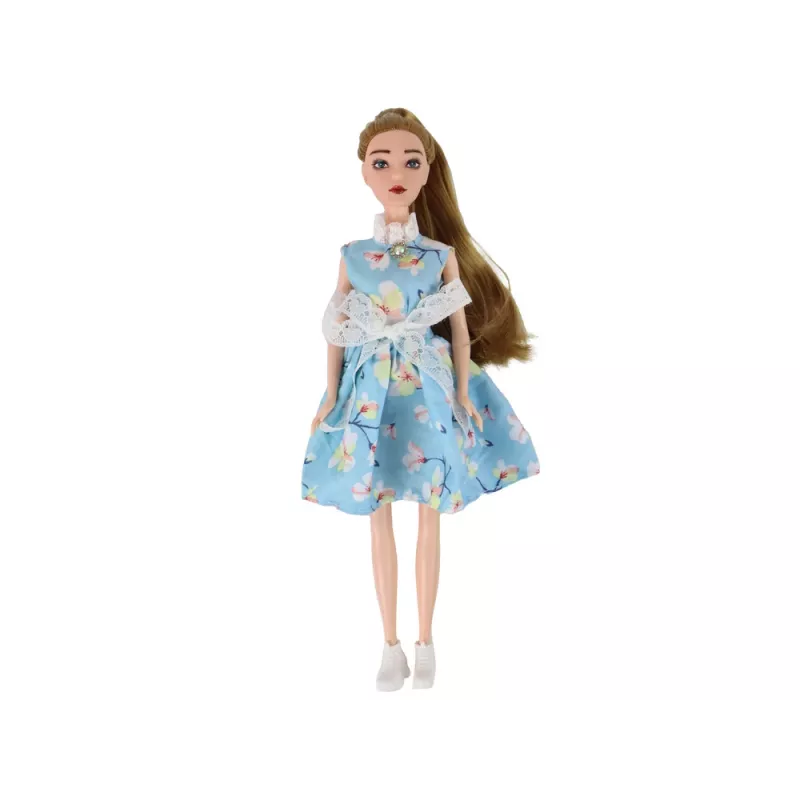 LEAN TOYS vaikiška lėlė Emily Spring ilgais plaukais mėlyna suknele ir kačiuku