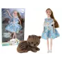 LEAN TOYS vaikiška lėlė Emily Spring ilgais plaukais mėlyna suknele ir kačiuku