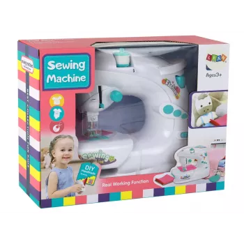 Lean Toys vaikų siuvimo mašinėlė baltos spalvos, baterijomis maitinama, su pedalų ir LED šviesa