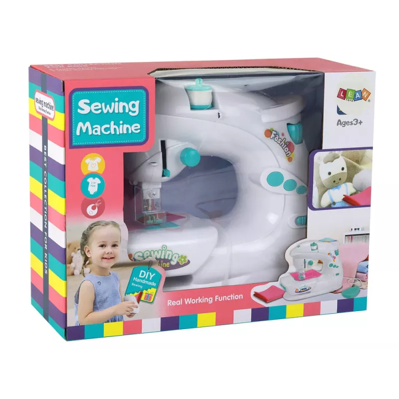 Lean Toys vaikų siuvimo mašinėlė baltos spalvos, baterijomis maitinama, su pedalų ir LED šviesa