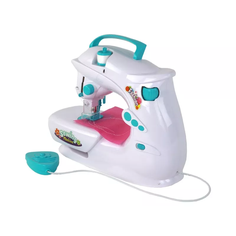 Lean Toys vaikų siuvimo mašinėlė baltos spalvos, baterijomis maitinama, su pedalų ir LED šviesa