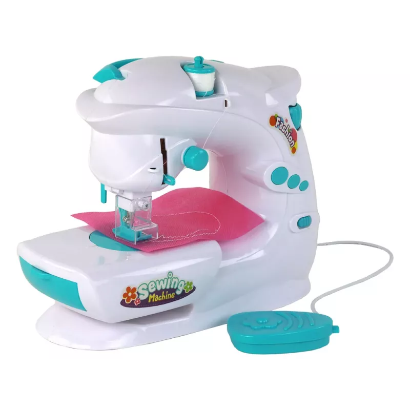 Lean Toys vaikų siuvimo mašinėlė baltos spalvos, baterijomis maitinama, su pedalų ir LED šviesa