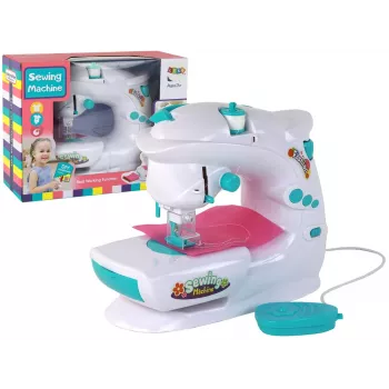 Lean Toys vaikų siuvimo mašinėlė baltos spalvos, baterijomis maitinama, su pedalų ir LED šviesa