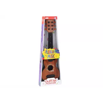 LEAN TOYS vaikiška gitara su rudu medžio apdaila ir plektru, 6 nailono stygos, akustinė, nuo 3 m.