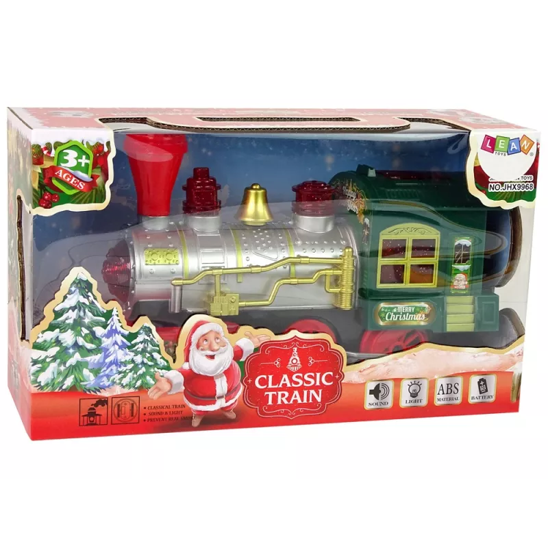 LEAN TOYS Kalėdinis garvežys su šviesomis ir garsu, žalias, maitinamas baterijomis
