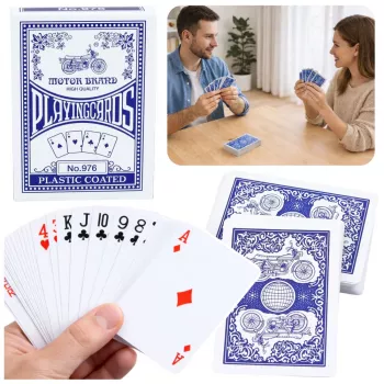 LEAN TOYS Classic žaidimo kortos su plastikine danga, mėlynos - Poker dydis, 54 kortos, atsparios purslams