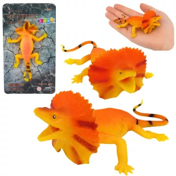 LEAN TOYS Guminė apykaklėtoji driežo figūrėlė, tempiama, realistinė, 19 cm