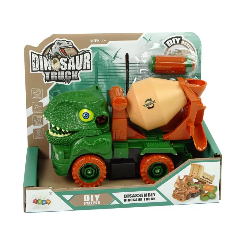 LEAN TOYS Betonvežis su Dinozauru Gelbėtoju Žalia Aksesuarai