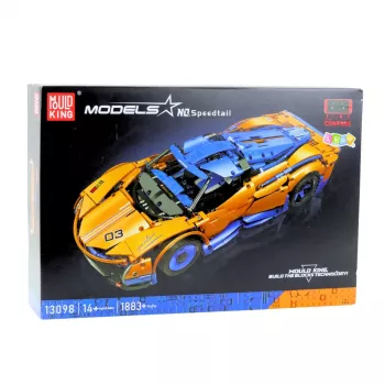 LEAN TOYS statybinių kaladėlių sportinis automobilis RC – mėlynas ir oranžinis (1883 dalys, 2,4GHz, 1:8 mastelis)